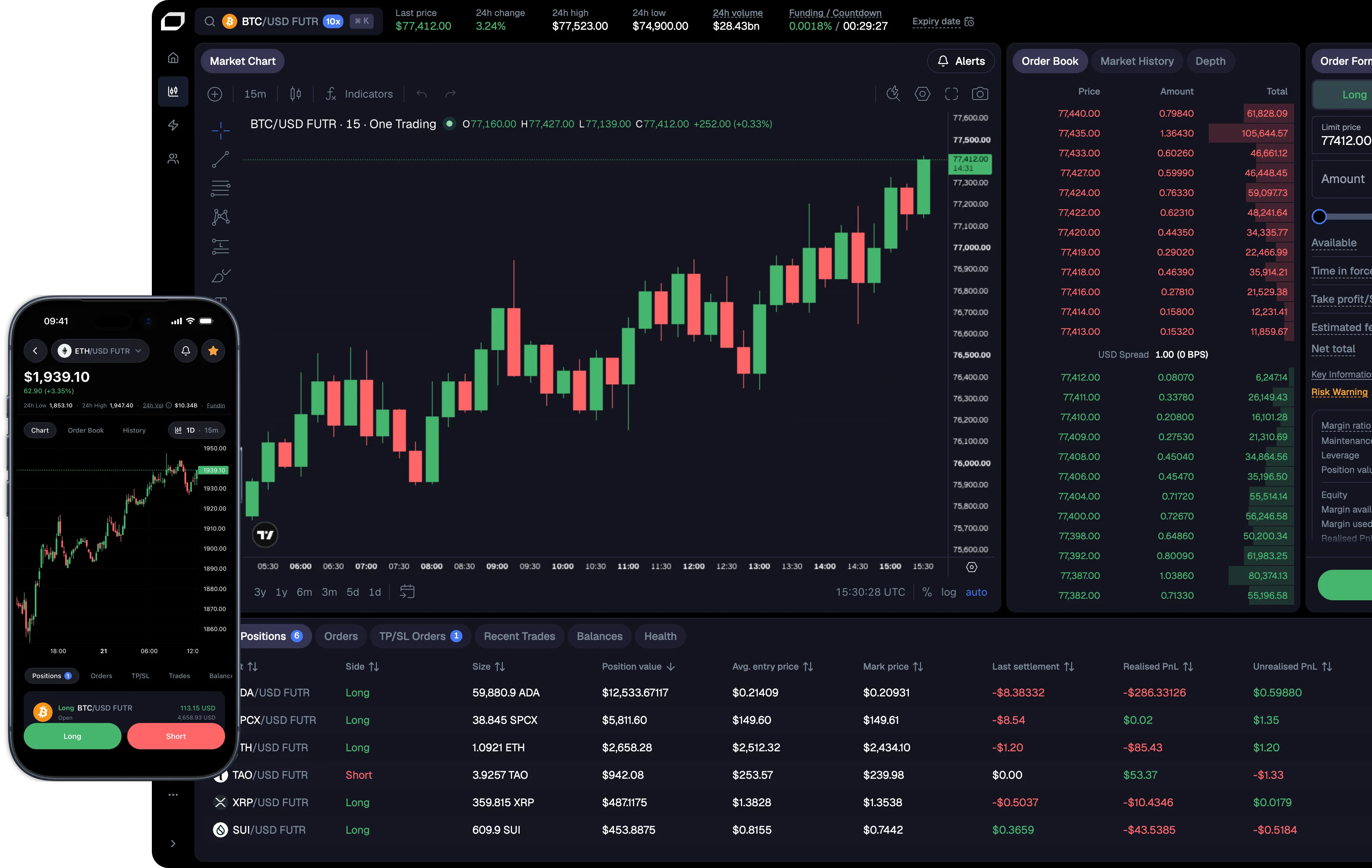 One Trading exchange interface on desktop and mobile